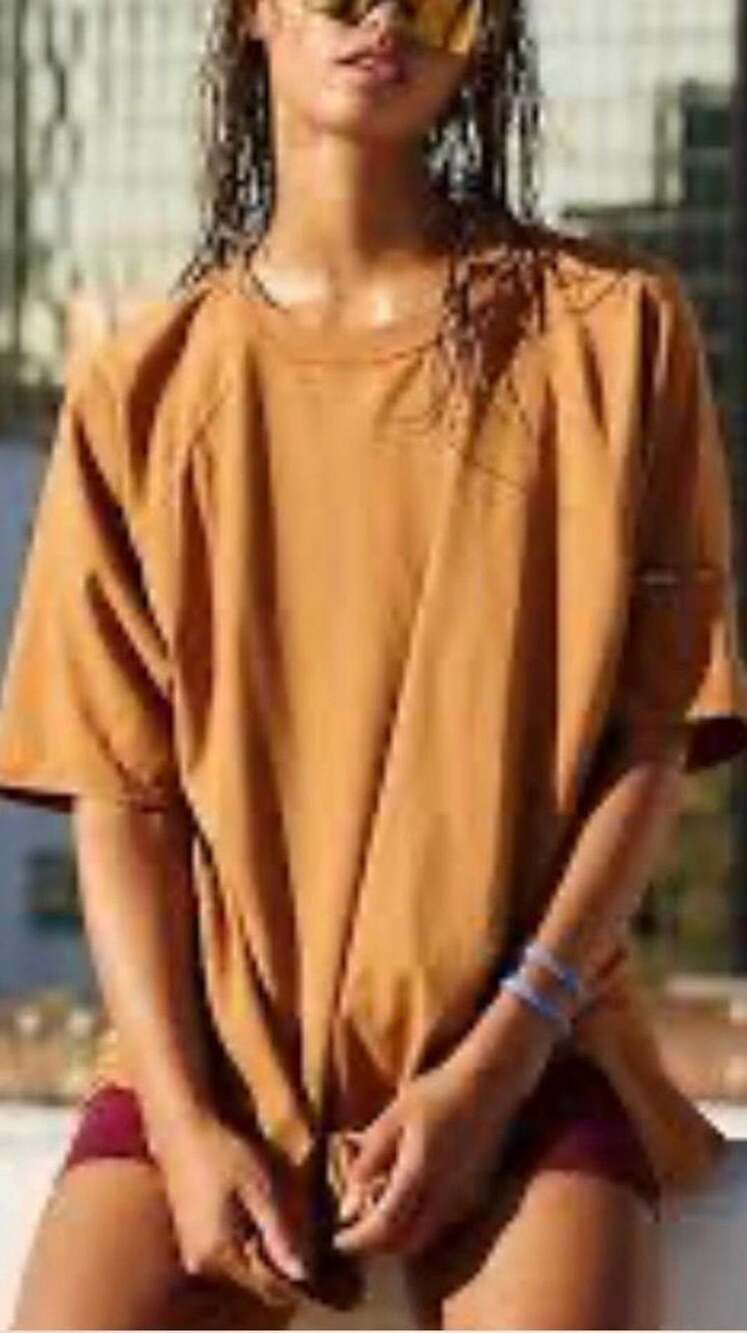 Free People Movement Hot Shot Tunic Tee Top SS Split Hem Top XS Mustard Brown